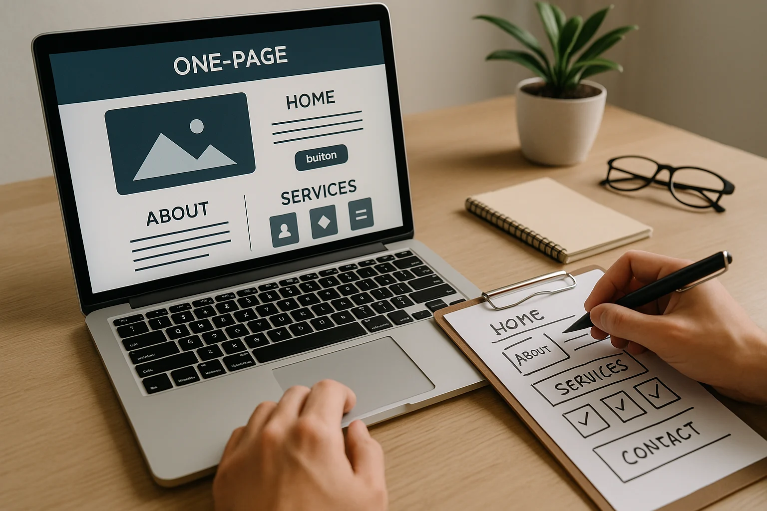 تصميم موقع صفحة واحدة على كمبيوتر محمول